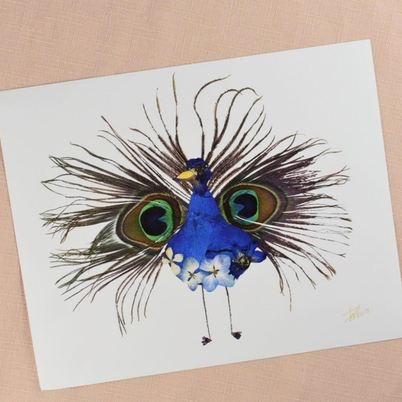 Real pressed flower 8x10 peacock art print - Picture 3 of 4